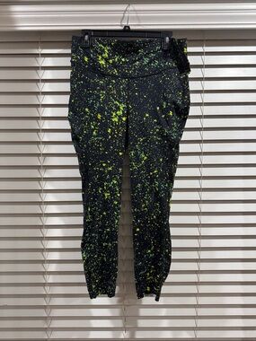 lululemon athletica Black Leggings with Neon Green Splatter